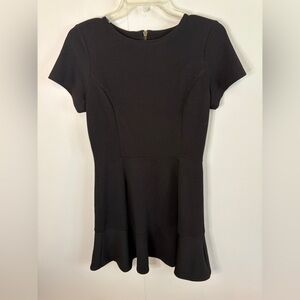 love...ady Black Ruffled Sheath Dress Short Sleeve Crew Neck